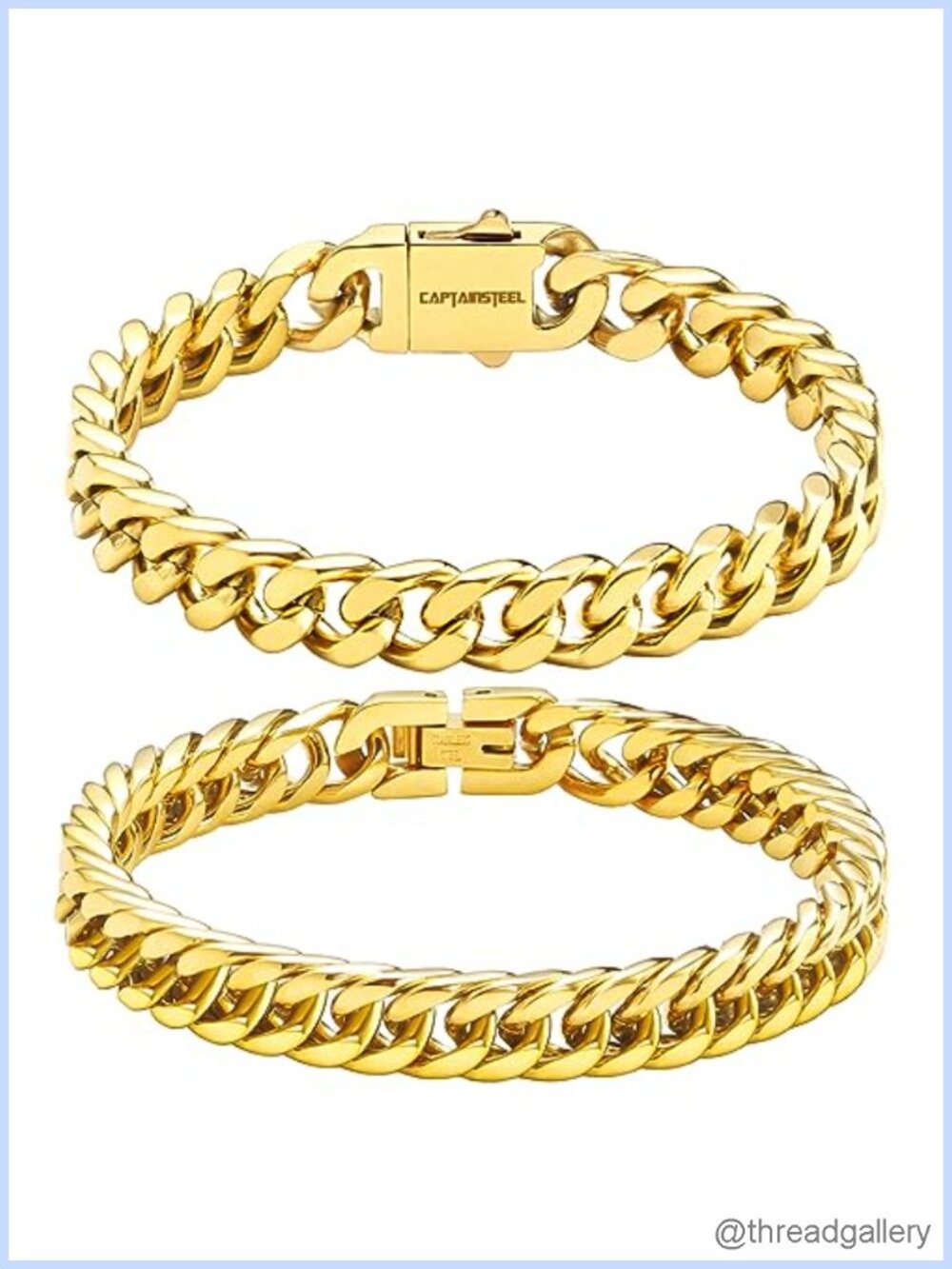 Cuban Link Bracelet Set 316L Stainless Steel Gold Plated 18K 8.5mm Chain 2pc